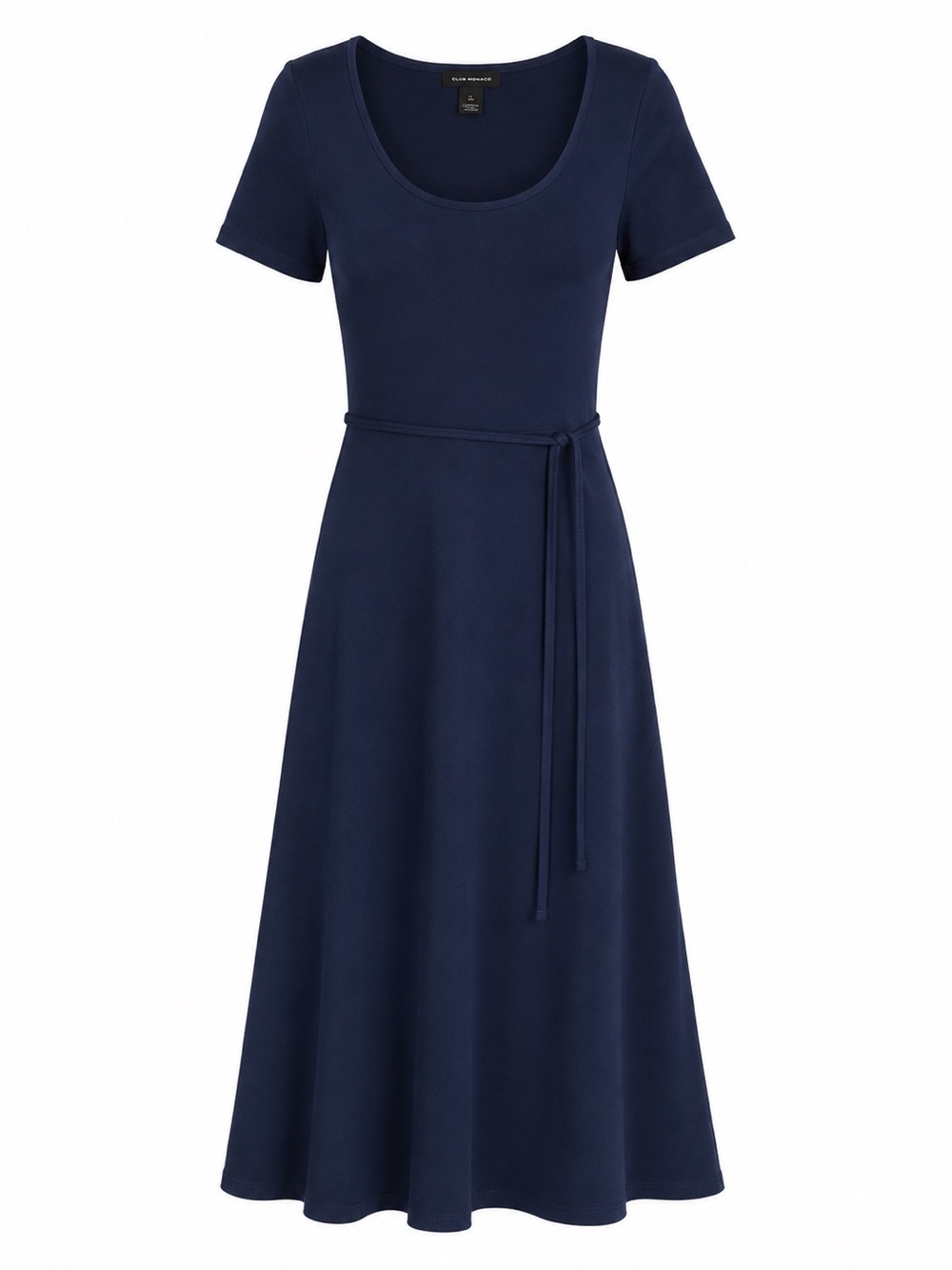 Club Monaco Scoop Neck Navy Dress with Tie Waist